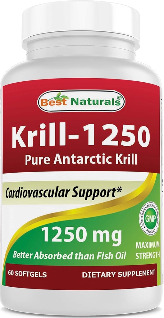 Geriausi Naturals Pure Antarkties krilių aliejus 1250 mg (Trigubas stiprumas) su Omega- 3s EPA, DHA ir Astaxanthin 60 Softgels