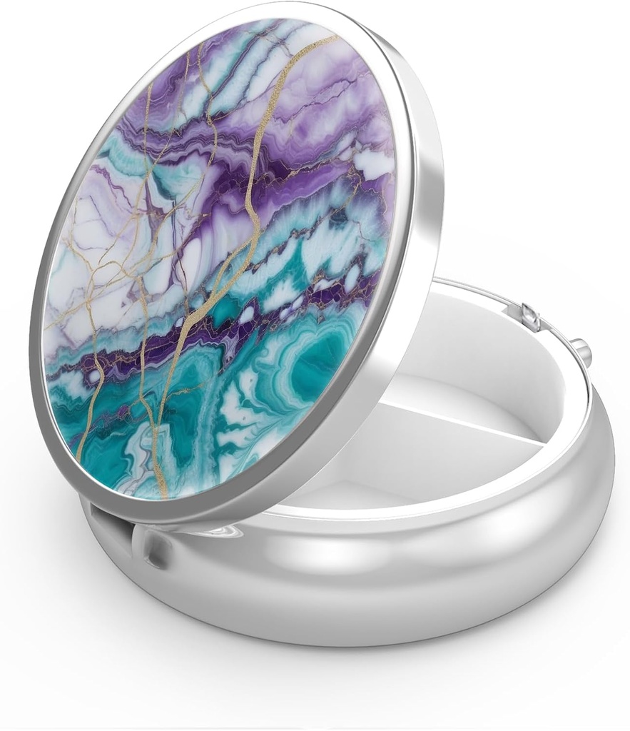 Pill Box 3 Community Small Pill Case, Nešiojamasis kišenėje arba Purse Pill Organizatorius Pill Container laikiklis Hold Vitaminai, Medication, Žuvies aliejus ir papildai (Teal Blue Marble)