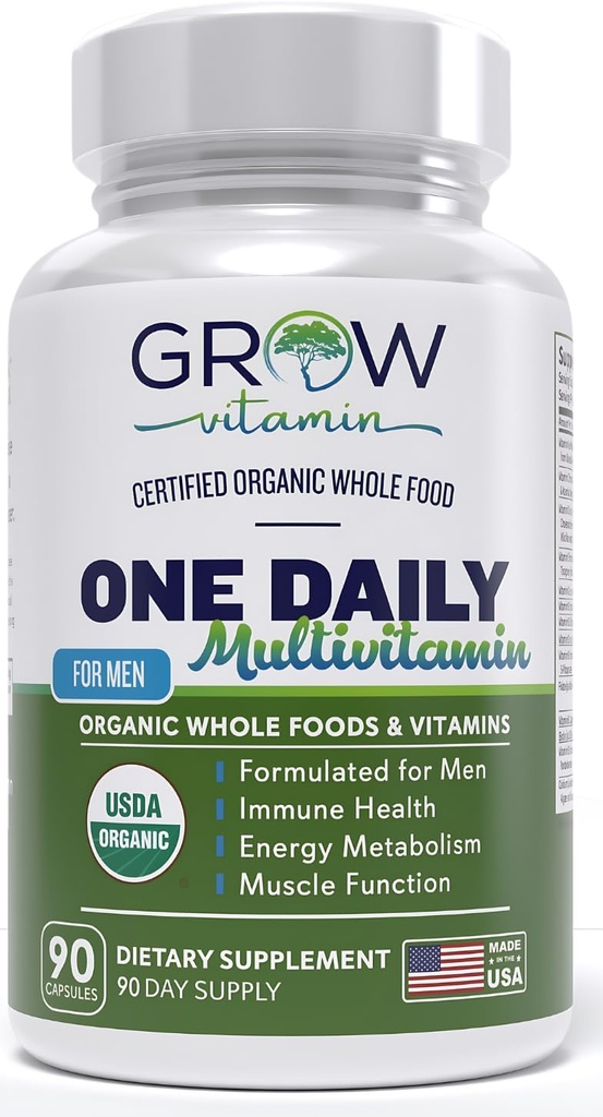 One Daily Multivitaminas vyrams - su vitaminais ir mineralais + organiniu maistu, priedas Boost Energy, Bendrosios sveikatos - Ne GMO - 90 Capsules ® 124; 3 Mėnesio tiekimas