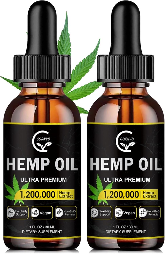 (2-Pack) High Potency Hemp Oil - Maximum Strength, Immune System Support, Focus Calm, Relaxation, Mood, Pure Extract, Organic, Vegan, Non-GMO