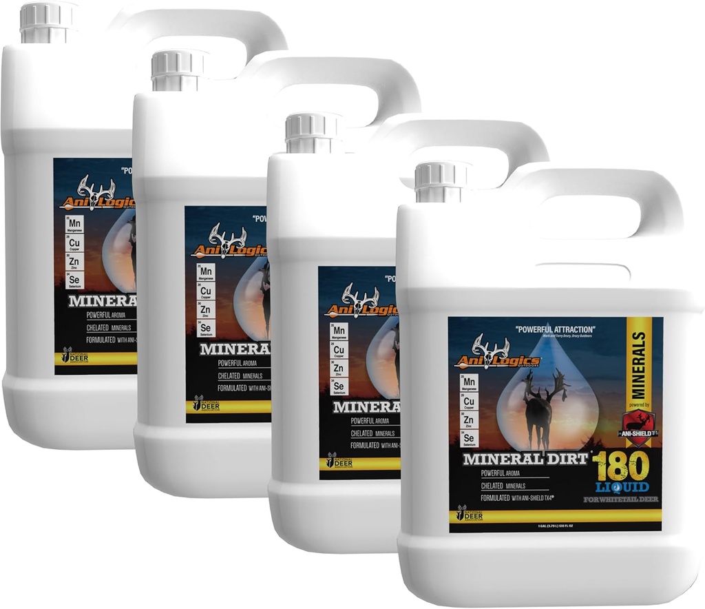 Ani- Logika Lauke Mineralinis dirtas 180 Skystas Deer Mineralinis - Pour- On Attractant for Blocks, Logs, & Stocks - Sukurti Mineraliniai Licks & Support Herd Health - 1 Gallon, 4 Pack