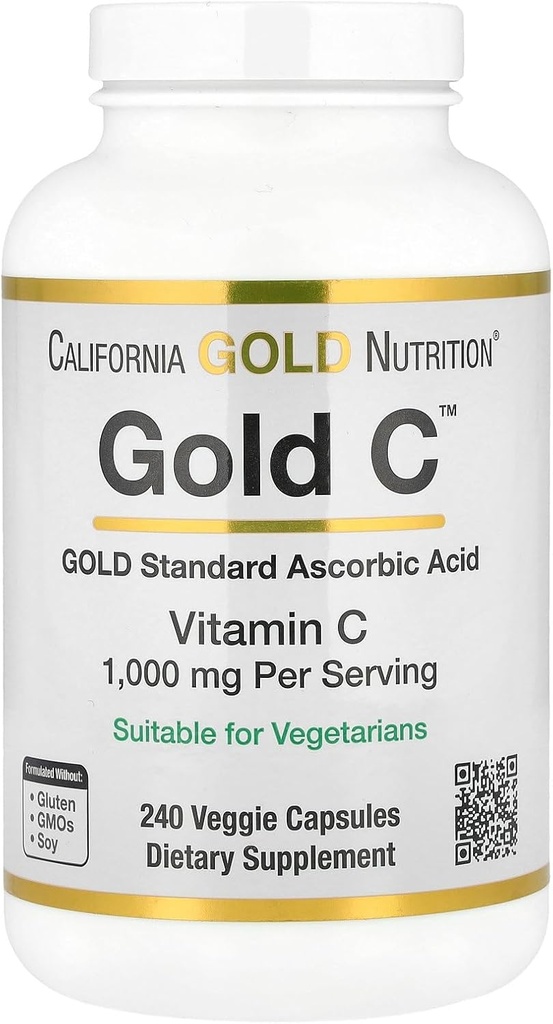 California Gold Nutrition Gold C USP Grade Vitamin C Supplement - Immune Support & Seasonal Wellness - Vegetarian Friendly - Gluten Free, Non-GMO - 1000 mg - 240 Veggie Capsules