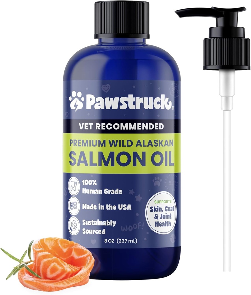 Pawstch Pure Humaniškas lygio laukinių Aliaskos lašišos aliejus šunims & Katės - Omega 3 & 6, Papildomas stiprumas, EPA DHA riebalų rūgštys imuninės paramos