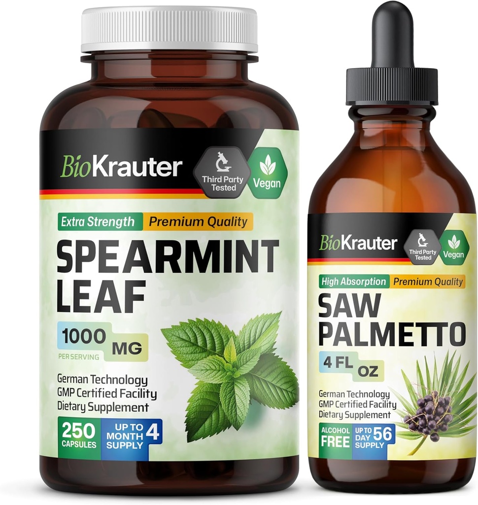 BIO KRAUTER Spearmėt 250 Capsules & Saw Palmetto Tincture 4 Fl. Oz.