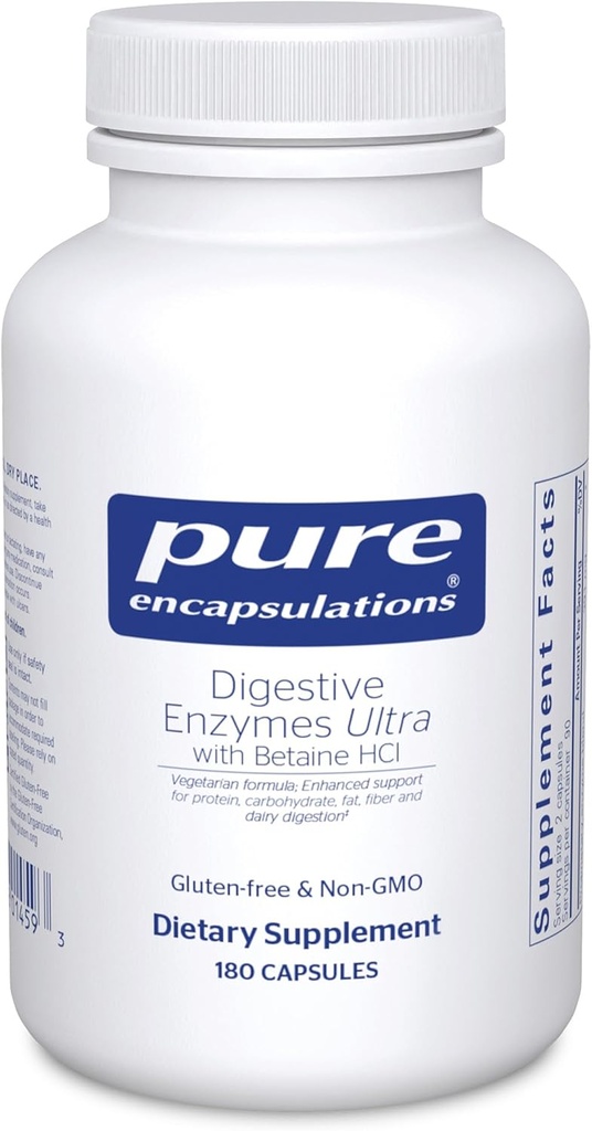 Grynas Encapsulations Digitative Enzymes Ultra with Betaine HCl - Vegetarian Digitative Enzyme Addition to support protein, Carb, Fiber, and Dairy Digestion * - 180 Capsules
