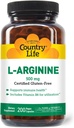 Country Life L- Arginino kapsulės su vitaminu B- 6, 500mg, 200 Vegan kapsulės, Sertifikuotas Gluten Free, Sertifikuotas Vegan