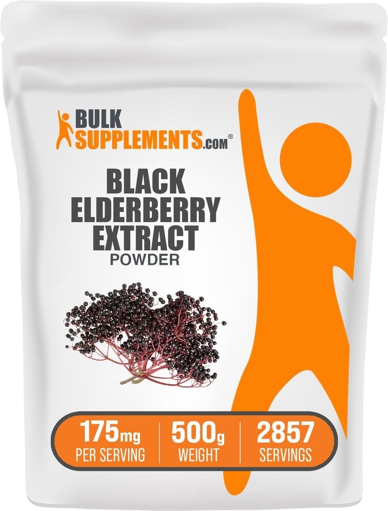 BulkSupples.com Elderberry ekstraktas milteliai - šeivamedžio uogos, sudygusios iš Black Elderbrry, Imuninės paramos papildas - Gluten Free - 175mg per Serving, 500g (1,1 lbs) (pakuotė iš 1)