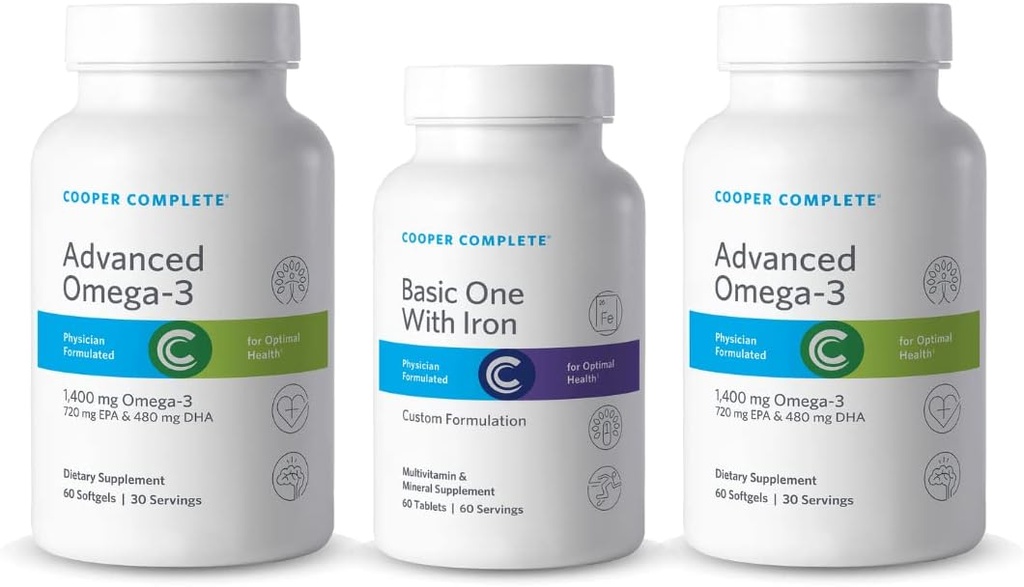 Cooper Comply - Basic One Multivitaminas su geležimi - Daily Multivitaminas ir mineralinis priedas Plus žuvų taukų papildas - 60 dienų tiekimo