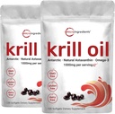 2 Pack Antarkties krilių aliejaus priedas, 1000mg per serving, 120 Soft- Geliai Kiekvienas, turtingas Omega- 3s, EPA, DHA & Astaxanthin, Palaiko smegenų sveikatą, Premium krilių aliejaus kapsulės Skysti Softgels