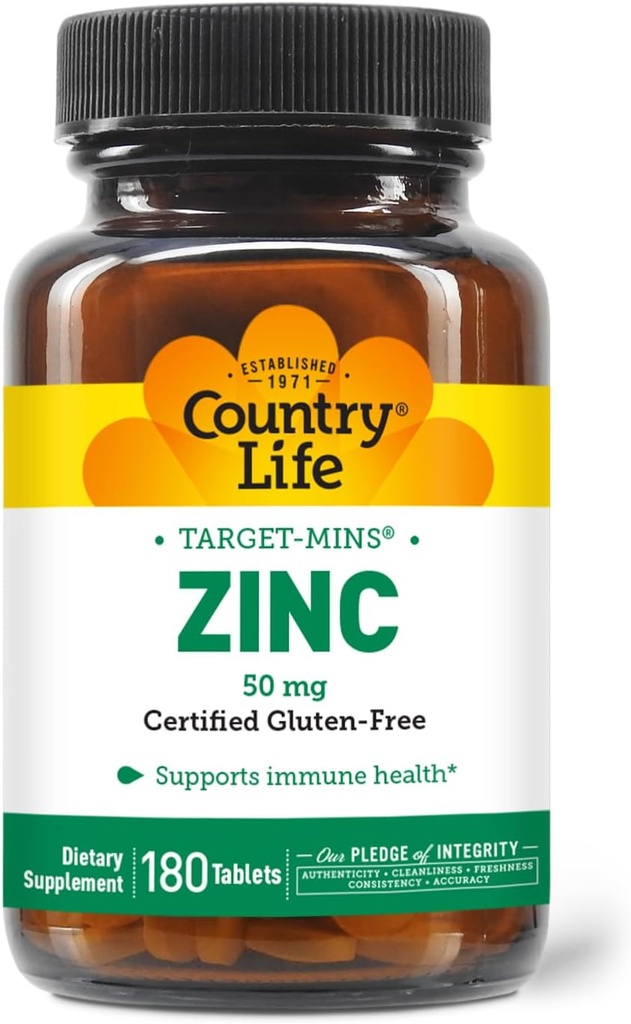 Country Life Target- Mins Cinko 50 mg 180 tablečių - Cinko papildai imuninei sveikatai - Cinko 50mg - Cinko palaikymas
