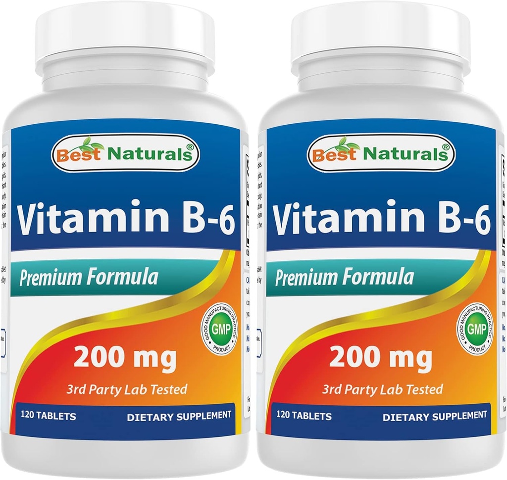 Geriausi natūralūs maisto produktai Vitaminas b6 200 mg suaugusiesiems, 120 tablečių (120 tablečių (pakuotė po 2))