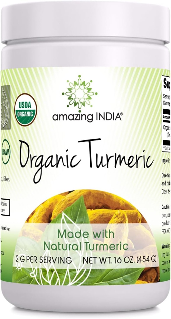 Amaxing India USDA Certified Organic Turmeric Mill 16 Oz (1 Lb) Addition, 124; Non-GMO, 124; Gluten Free, 124; Pagaminta JAV