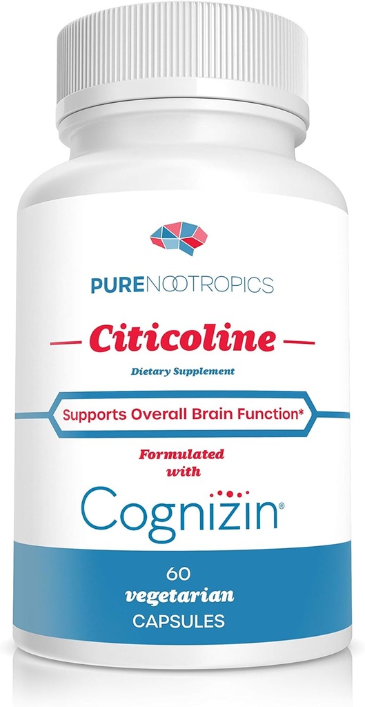 Pure Nootropics - CDP Choline (Citicoline) Capsules 300 mg Capsules SmithKline 124; 60 Veg Cap Value Pack ® 124; Palaiko kognityvinę funkciją ir veikimą, atmintį, dėmesingumą ir smegenų sveikatą 124; biologiškai prieinamą Cognizin