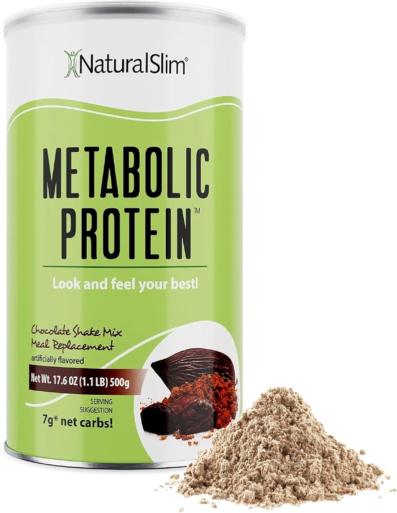 NaturalSlim Metabolic Whey Protein Powder Chocolate – Low Carb, Meal Replacement Shake w/Vitamins, Minerals & Amino Acid L-Glutamine | Great Taste and Very Filling Protein Shake, 10 Servings, 17.6oz