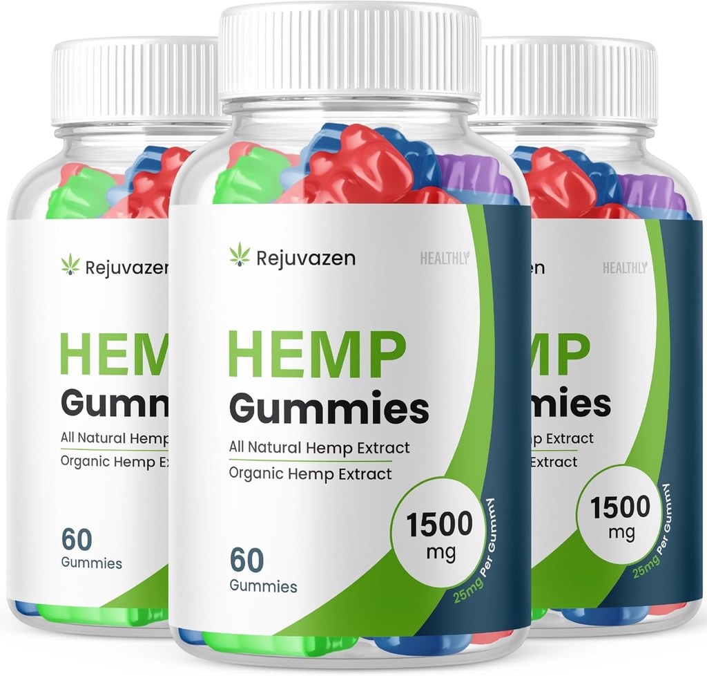 (3 Pack) Rejuvazen Gummies - Oficiali Formulė - Rejuvazen Hemp Gummies Kraujo Slėgio Cukraus Formulė 300mg, Rejuvazen Gummies High Power Blend Big Size Gummy 25mg per Gummy 1500mg (180 Gummies)