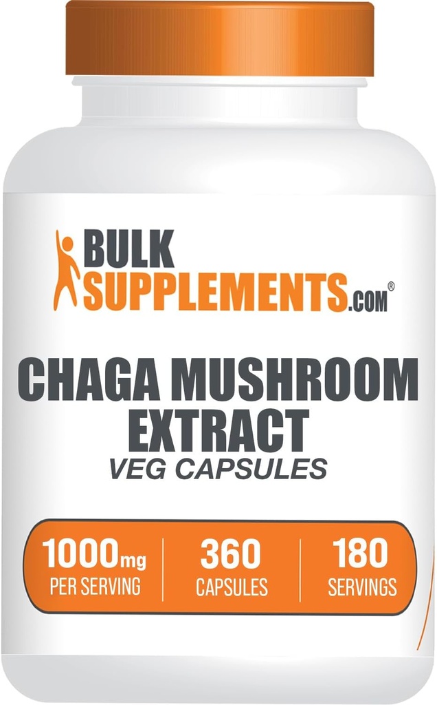 BulkSupples.com Chaga grybų ekstraktas Kapsules - Chaga ekstraktas, Chaga grybų - Vegan & Gluten Free, 2 kapsulės per serving (1000mg), 360 Count (Pack of 1)