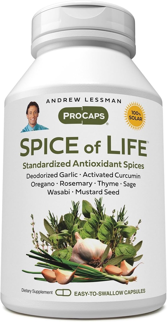 ANDREW LESSMAN Spice of Life 60 Capsules - Aštuoni Mokslininkai Sveika- skatinti prieskonių. Česnakai, ciberžolė, agurkai, rozmarinai, šalavijai, čiobreliai, Garstyčių sėklos, Wasabi