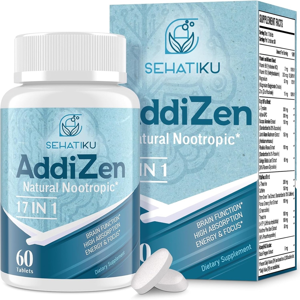 17- in-1 smegenų priedas atminčiai ir fokusui 124; natūrali nootropics smegenų papildas smegenų pažinimo, energijos 124; High Absorption124; L-Theanine, Phytonutrient Blend ir vitaminai B6, B12 124; 60 tabletės