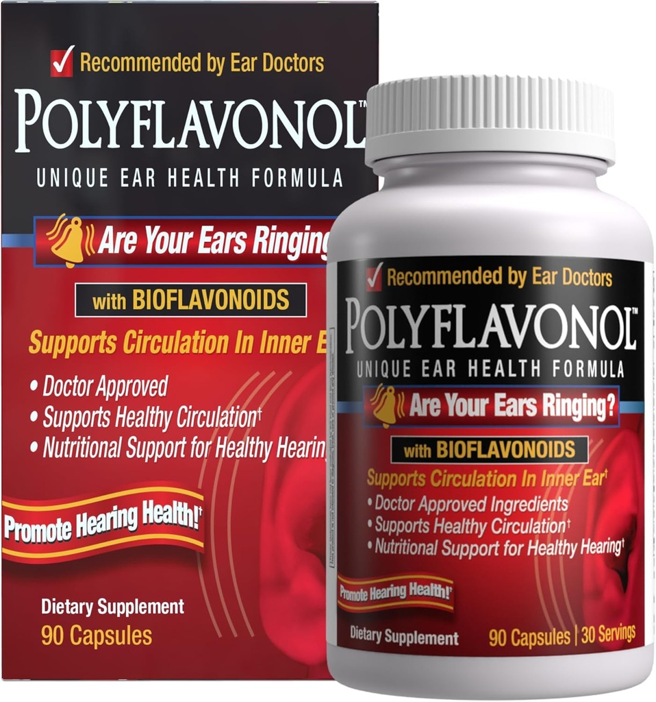Poliflavonolis su bioflavonoidais, Spengimas ausyse, Unikali Ausų sveikatos formulė, Ring ausis parama, Palaiko Cirkuliacija viduje Ausų, Skatina klausos sveikata, 90 Kapsulė, 30 Paslaugos