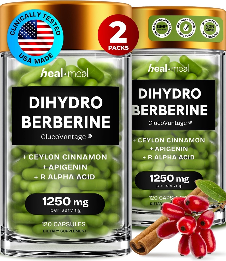 Dihidroberberino priedas - Dehydro Berberine Organic -Super Berberino priedas su Ceilonas Cinnamon & R Alpha Lipoic Acid & Apigenin - Hidroberberino 240 dangteliai (2 paketai)