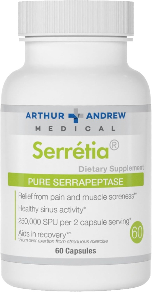 Arthur Andrew Medical, Serrenta, Serrapeptase Formulė raumenų ir sinusinio palaikymo, 60 kapsulių