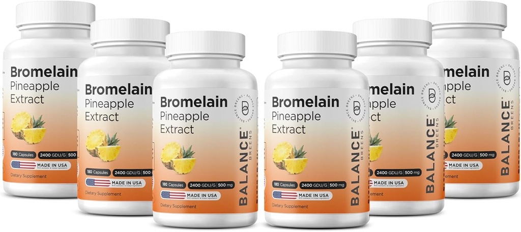 Balancbreens Bromelan 500mg kapsulės - 2400 GDU pinefinų ekstrakto priedas bendrai paramai, natūraliam krūtinėjimui ir sveikam virškinimui - 180 ekologiškų kapsulių pagaminta JAV