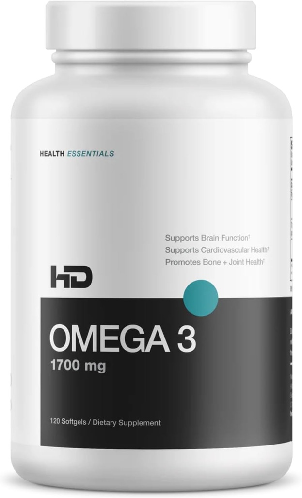 HD MUSCLE HealthHD Omega-3 Fish Oil | 1700mg Ultra High Potency Omega-3 Triglyceride | DHA & EPA | Heart Health Support | 60 Servings / 120 Softgels