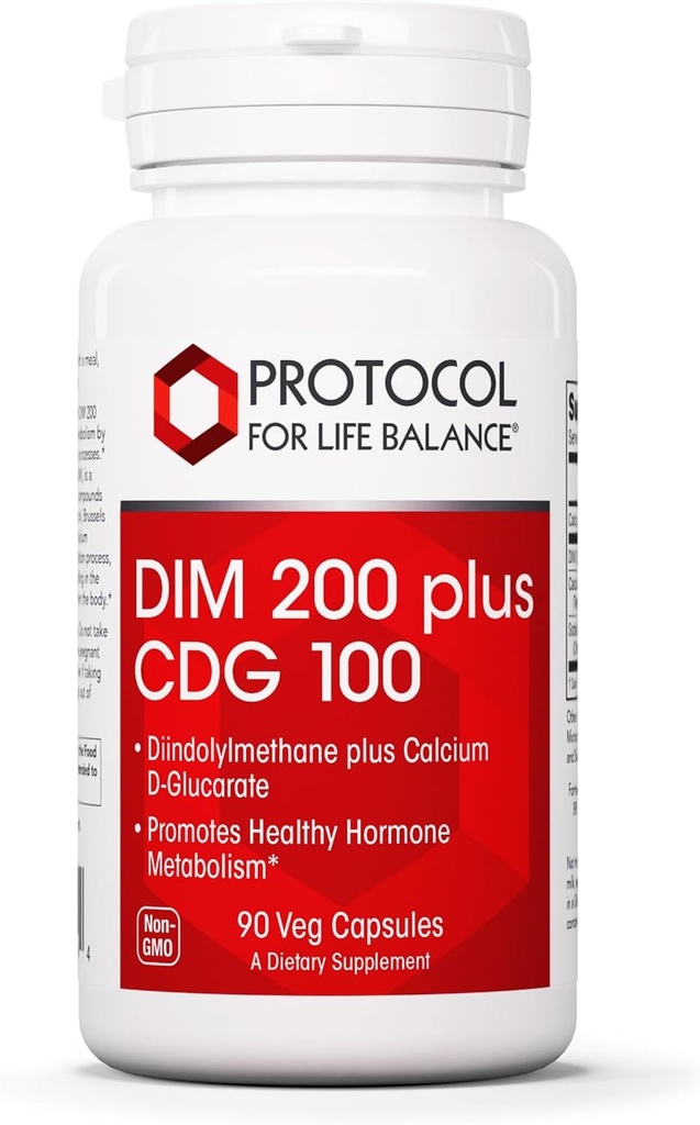 PROTOKOLAS DĖL LIFE BALANCE DIM 200 Plus CDG - 200mg - Kalcio ir DIM priedas - Cleanse Detox & Hormone Metabolizmas - Kalcio D gliukaratas - Non- GMO & Kosher - 90 Veg Caps
