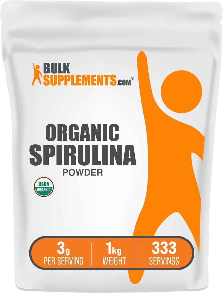 BulkSupples.com Organic Spirulina milteliai - maisto produktai, žali Spirulina milteliai, žolelių priedas - Vegan- Friendly, 3g per Serving, 1kg (2,2 lbs) (pakuotė 1)