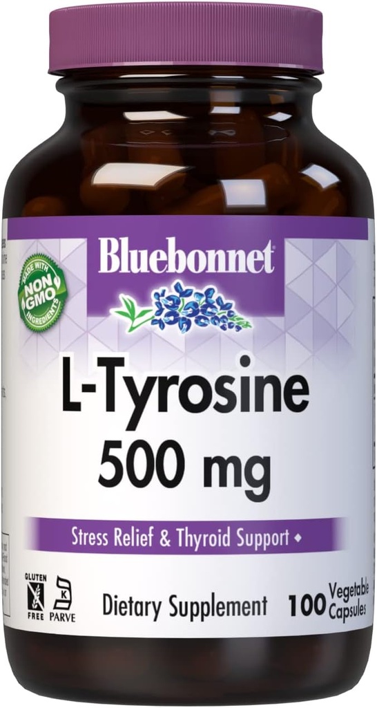Bluebonnet Ltirozino 500 Mg Vitamino kapsulės, 100 Skaičius