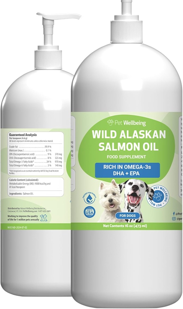 Pet Welfare Wild Aliaskan Salmon Oil šunims - Wild- Caught, Cold- Apdorotas, Kasdien Omega-3 Žuvies aliejus sveikas Coat ir odos, Bendras mobilumas ir stiprumas - EPA, DHA - 16 fl oz (473 ml)
