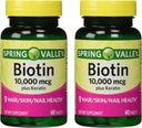 Spring Valley 10000mcg Biotin with 100mg Keratin Dietary Supplement, 60 Count (Pack of 2)