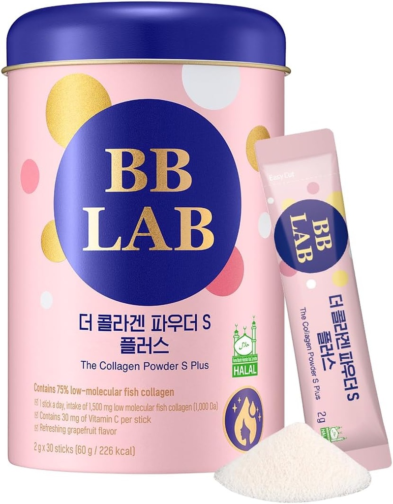 BB LAB kolagenas Milteliai S Plus Halis, Žemos molekulinės korėjiečių kolageno milteliai Stilelės papildas, jūrų, žuvų kolagenas Peptides, vitaminas C, glicinas, greitai absorbuojamas, greipfrutų skonio