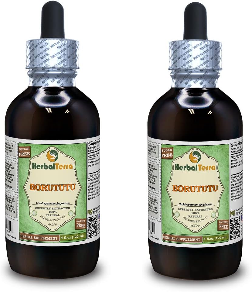 Borututu (Cochlospermum angolensis) gliceritas, džiovintas alkoholinių gėrimų ekstraktas (prekinis pavadinimas: HerbalTerra, Proudly Made in USA) 2x4 fl.oz (2x120 ml)