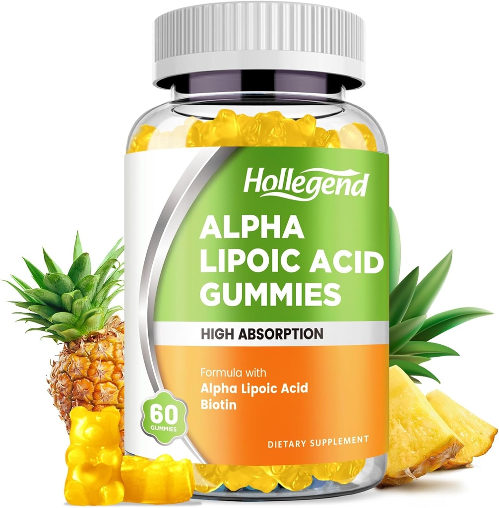 Alfa Lipoic Acid Gummies 1000Mg su biotinu, High Absorption Chewable ALA Additive for Antioksidant, Smegenų sveikatos ir nervo paramos, Ananasų skonio, Cukrus nemokamai, 60 Chews
