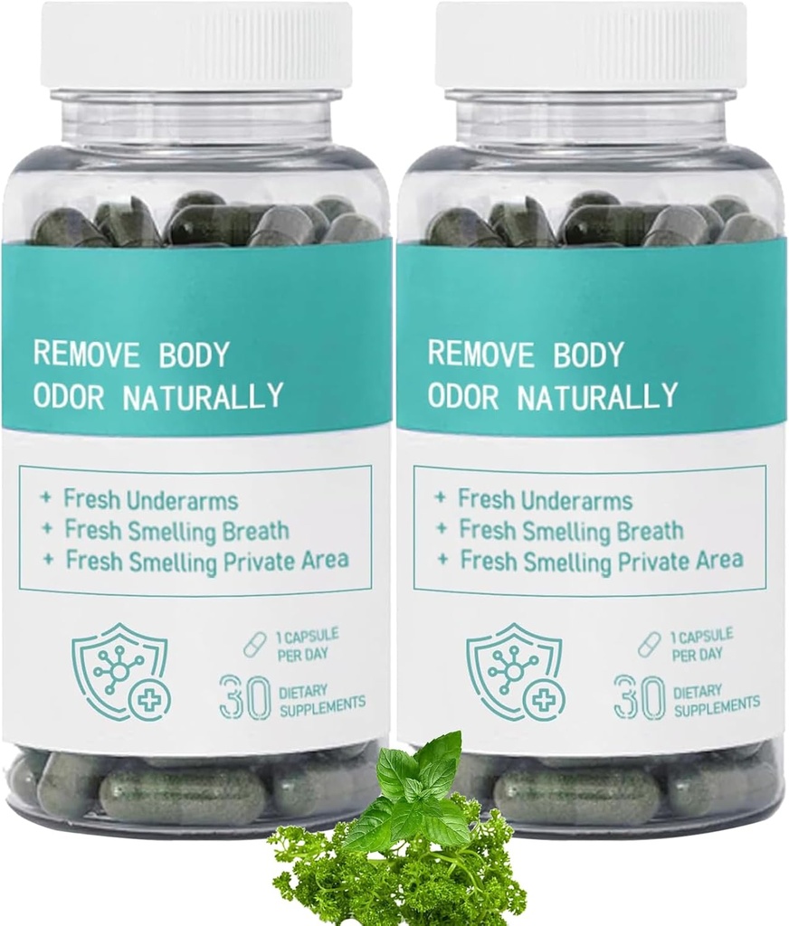 Internal Deodorant Supplement – Body Deodorizing Supplement, for Gut Health, Skin Health, Digestion Support – Natural Odor Control Chlorophyll Pills | 30 Vegan Capsules (2pcs)