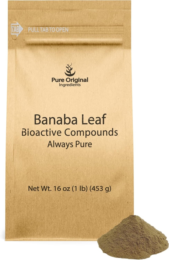 PURE ORIGINAL INGREDIENTS Banaba Leaf Powers (1 LB) Visada Grynas, Nėra piltuvai ar priedai, Ne GMO