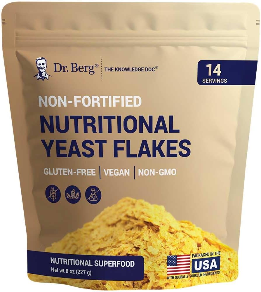 Dr Berg Premium Nutritional Yeast Flakes - Skanūs nesustiprinti mitybos mielės su natūraliai Occurring B Vitaminai - 8oz