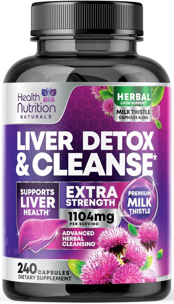 Švelnus kepenų Cleanse Detox & remonto formulė - Išplėstinė kepenų paramos papildas su Silymarin Milk Thistle, Dandelion šaknis, Artichoke ekstraktas, Turmeric, Choline, & Beetroot - 240 Veggie Capsules