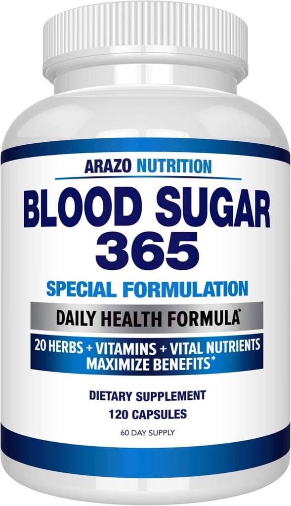 Arazo Nutrition Blood Sugar 365 Supplement – Supports Healthy Energy Levels - 120 Herbal Pills - 60 Day Supply