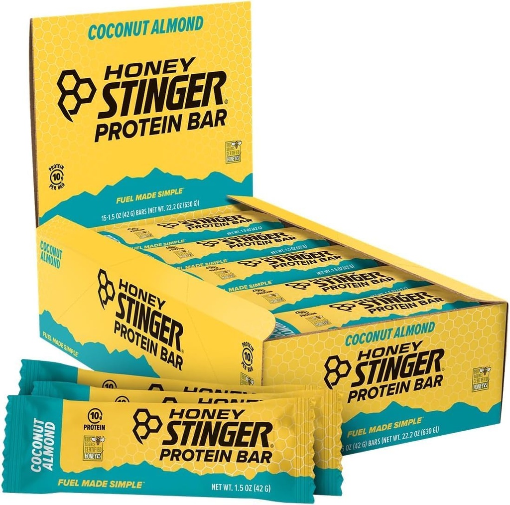 Honey Stinger Protein Bar, Coconut Almond, Protein Packed Food for Exercise, Endurance and Performance, Sports Nutrition Snack for Home & Gym, Post Workout, Box of 15