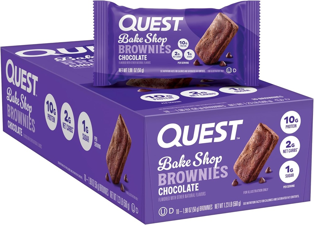 Quest Nutrition Bake Shop, Šokoladas Brownnies, 10g proteinas, 2g neto karosas, 1g cukrus, baltymų užkandžiai, 10 Count