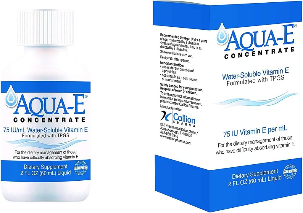 Aqua-E koncentratas 75 TV / ml, 60 ml buteliukas, tirpus vandenyje skystas vitaminas E