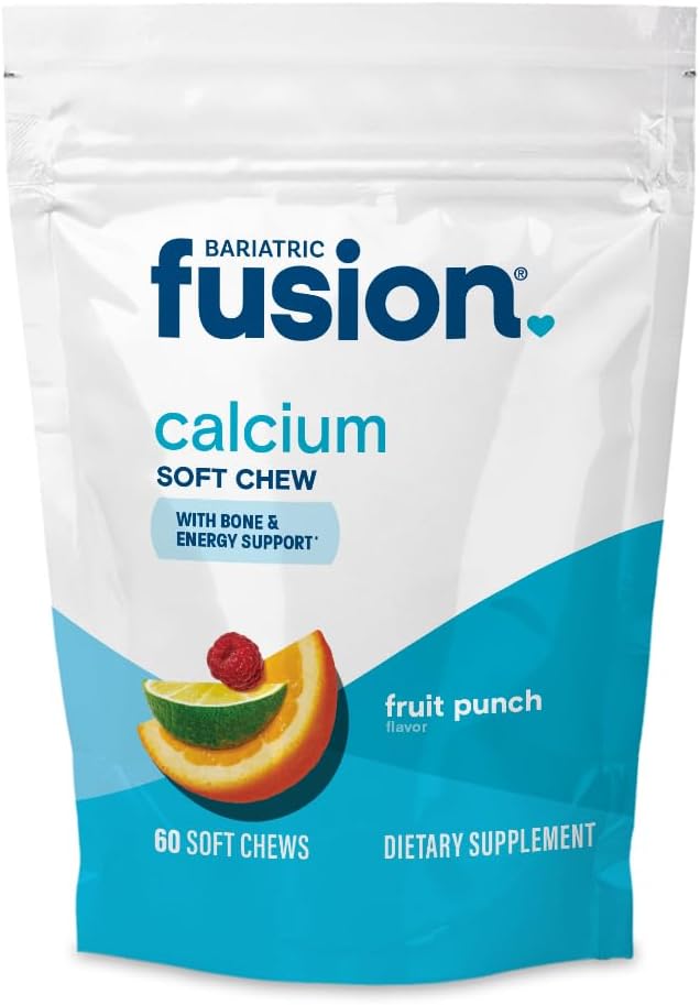 Bariatric Fusion Bariatric Calcium Supplement Chews | Calcium Citrate with Vitamin D3 Bariatric Vitamin | Sugar Free Chewable |500mg | Fruit Punch | 60 Count
