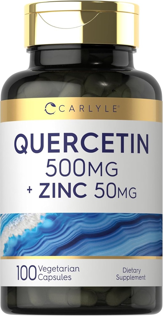 Carlyle Quercetin 500mg kapsulės (124; 50 mg cinko) 124; 100 grafas (124; ne GMO) ir priedas be glutamo