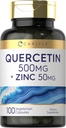 Carlyle Quercetin 500mg kapsulės (124; 50 mg cinko) 124; 100 grafas (124; ne GMO) ir priedas be glutamo