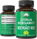 Citrus Bergamot + Red Yeast Rice. Aukšto stiprumo 10: 1 Bergamot ekstraktas. No Gluten, Zero Sugar, Vegan Capsules