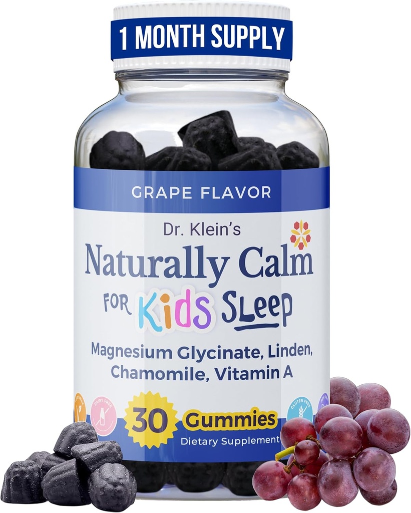 Calm Gummies vaikams su magnio glicinato, Chamomile & Linden - Vaikams Multivitaminų Gummies Miego, Koncentracija, Daily Wellness & Routine Balance - Nemokamas Vynuogių skonio, 30 Skaičiavimas Roziva
