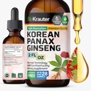 BIO KRAUTER Panax ženšenio ekstraktas skystas - korėjietiškas raudonasis ženšenio priedas Alkoholio nemokamai - Imuninė parama - Veganas, Cukrus Nemokamas - 2 Fl.Oz.