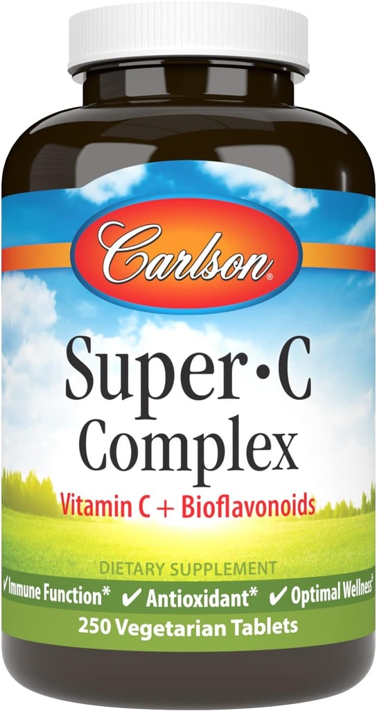 Carlson - Super- C kompleksas, vitaminas C + bioflavonoidai, imuninė funkcija & Optimali sveikata, antioksidantas, 250 Vegetariškų tablečių